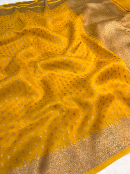 Yellow Banarasi Kora Organza Silk Saree