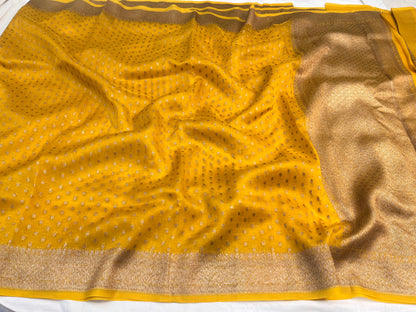 Yellow Banarasi Kora Organza Silk Saree