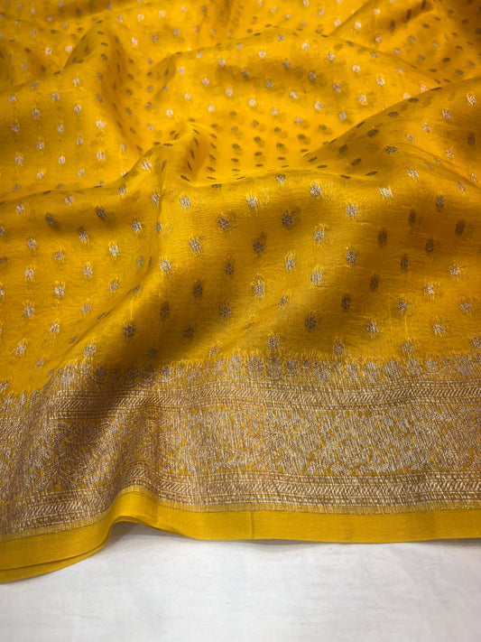 Yellow Banarasi Kora Organza Silk Saree