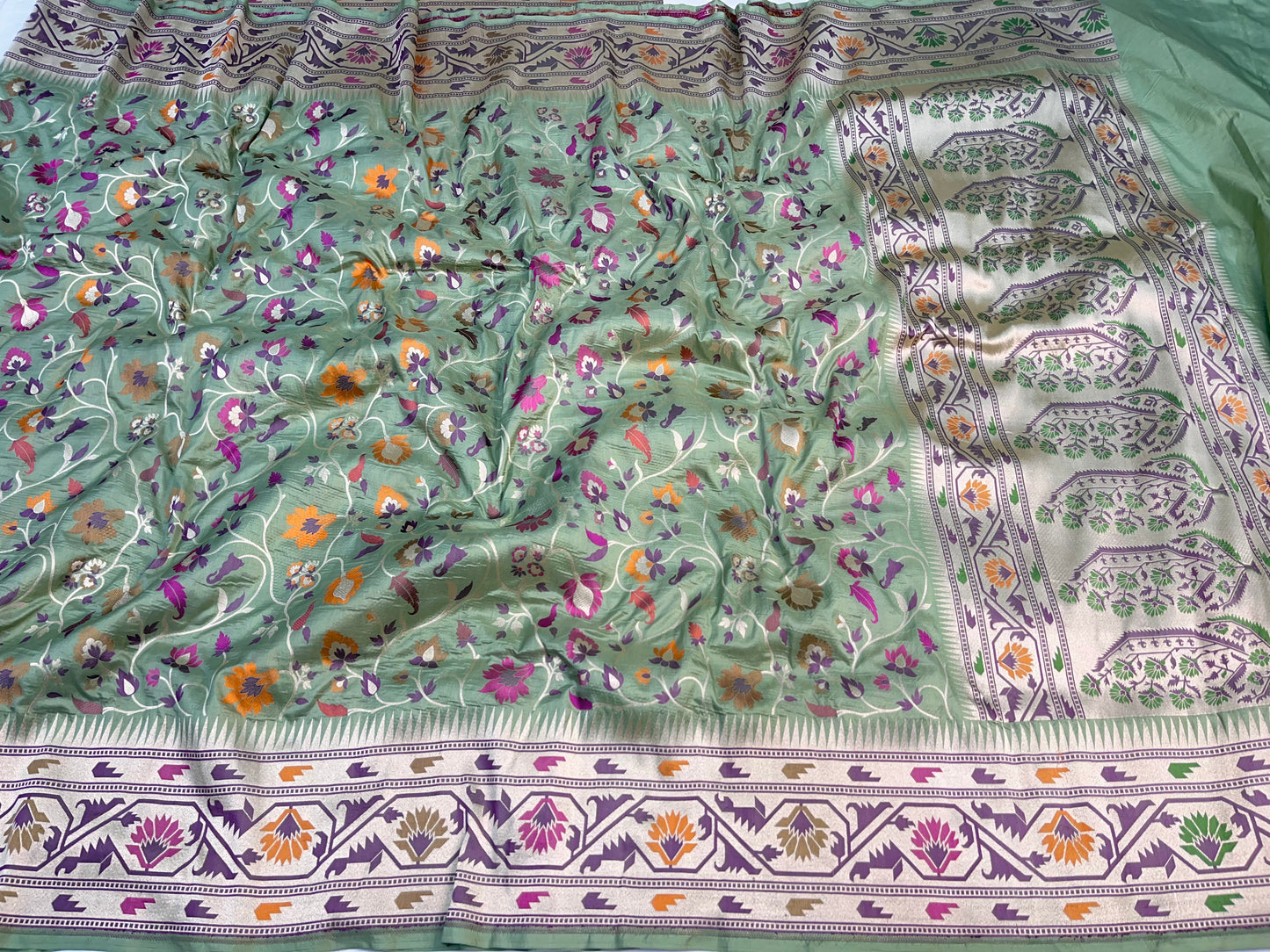 Pista Green Banarasi Paithani Silk