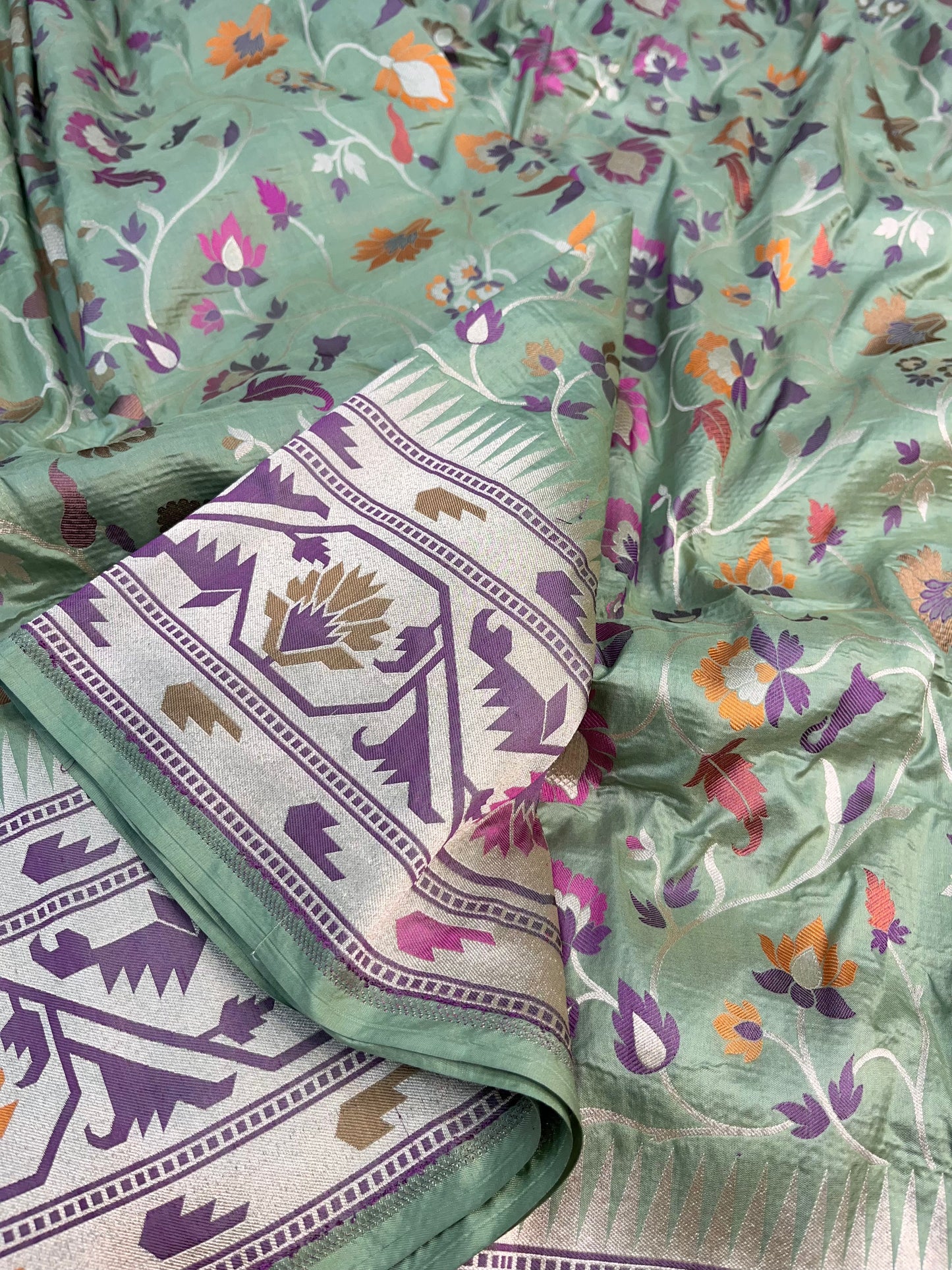 Pista Green Banarasi Paithani Silk