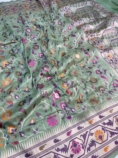 Pista Green Banarasi Paithani Silk
