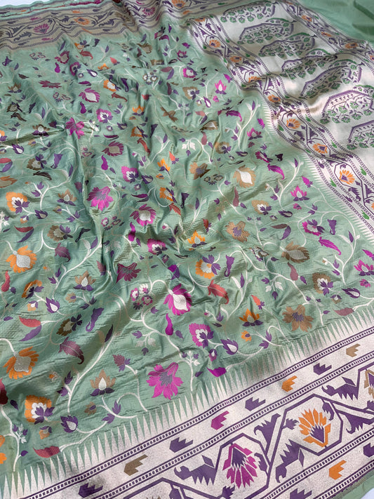 Pista Green Banarasi Paithani Silk