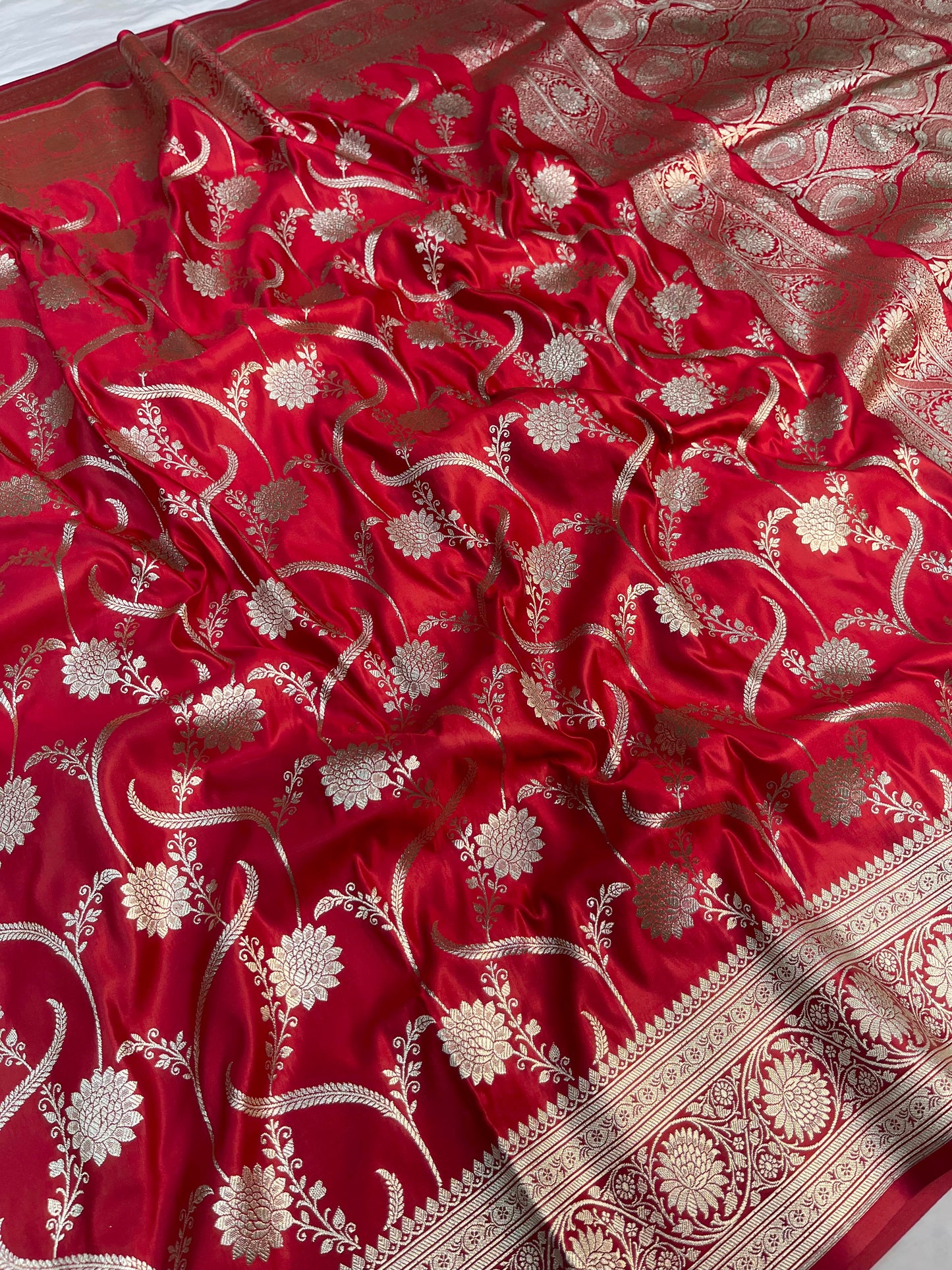 Red Banarasi Satin Silk