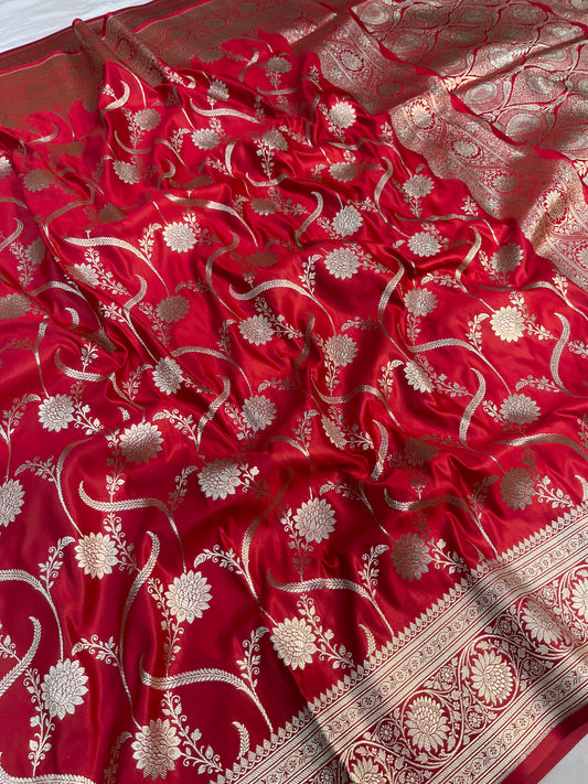 Red Banarasi Satin Silk