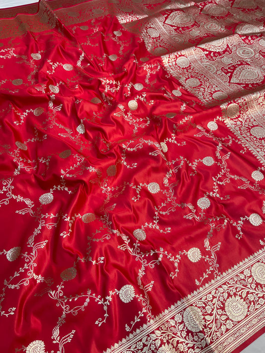Red Banarasi Satin Silk