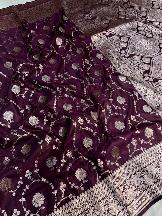 Wine Banarasi Satin Silk