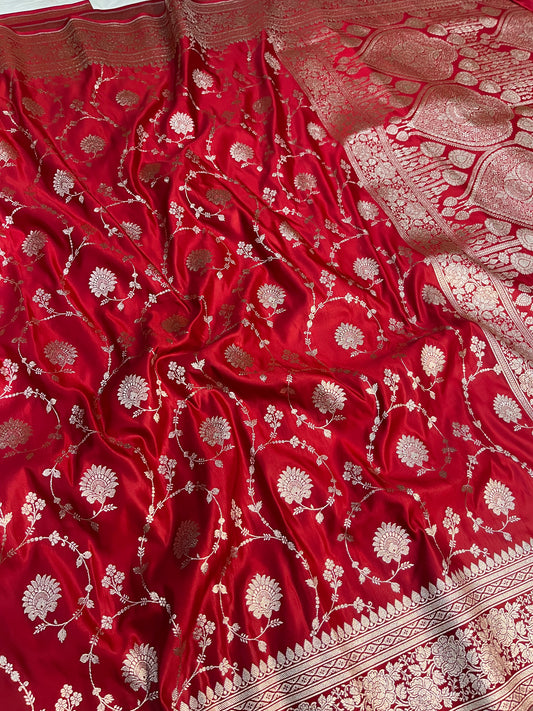 Red Banarasi Satin Silk