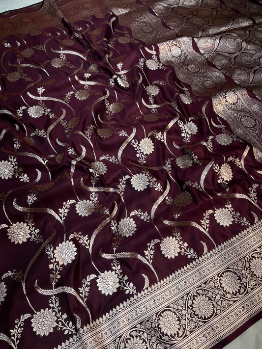 Wine Banarasi Satin Silk