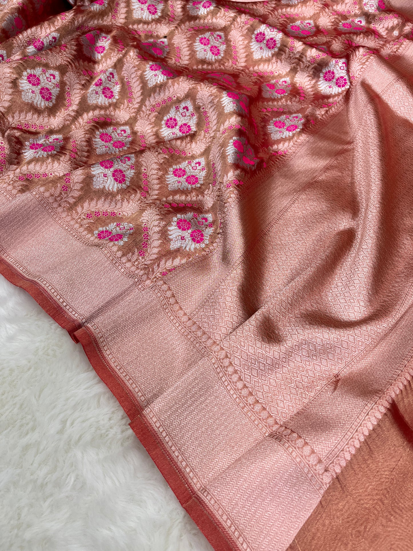 Banarasi Banarasi Pastel Brown Pure Tissue Silk Sarees with Sona Roopa Zari Weaves Meenakari Design