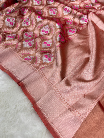 Banarasi Banarasi Pastel Brown Pure Tissue Silk Sarees with Sona Roopa Zari Weaves Meenakari Design