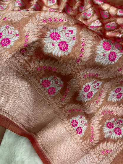 Banarasi Banarasi Pastel Brown Pure Tissue Silk Sarees with Sona Roopa Zari Weaves Meenakari Design