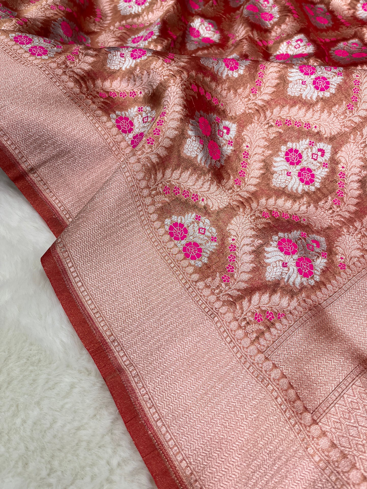 Banarasi Banarasi Pastel Brown Pure Tissue Silk Sarees with Sona Roopa Zari Weaves Meenakari Design