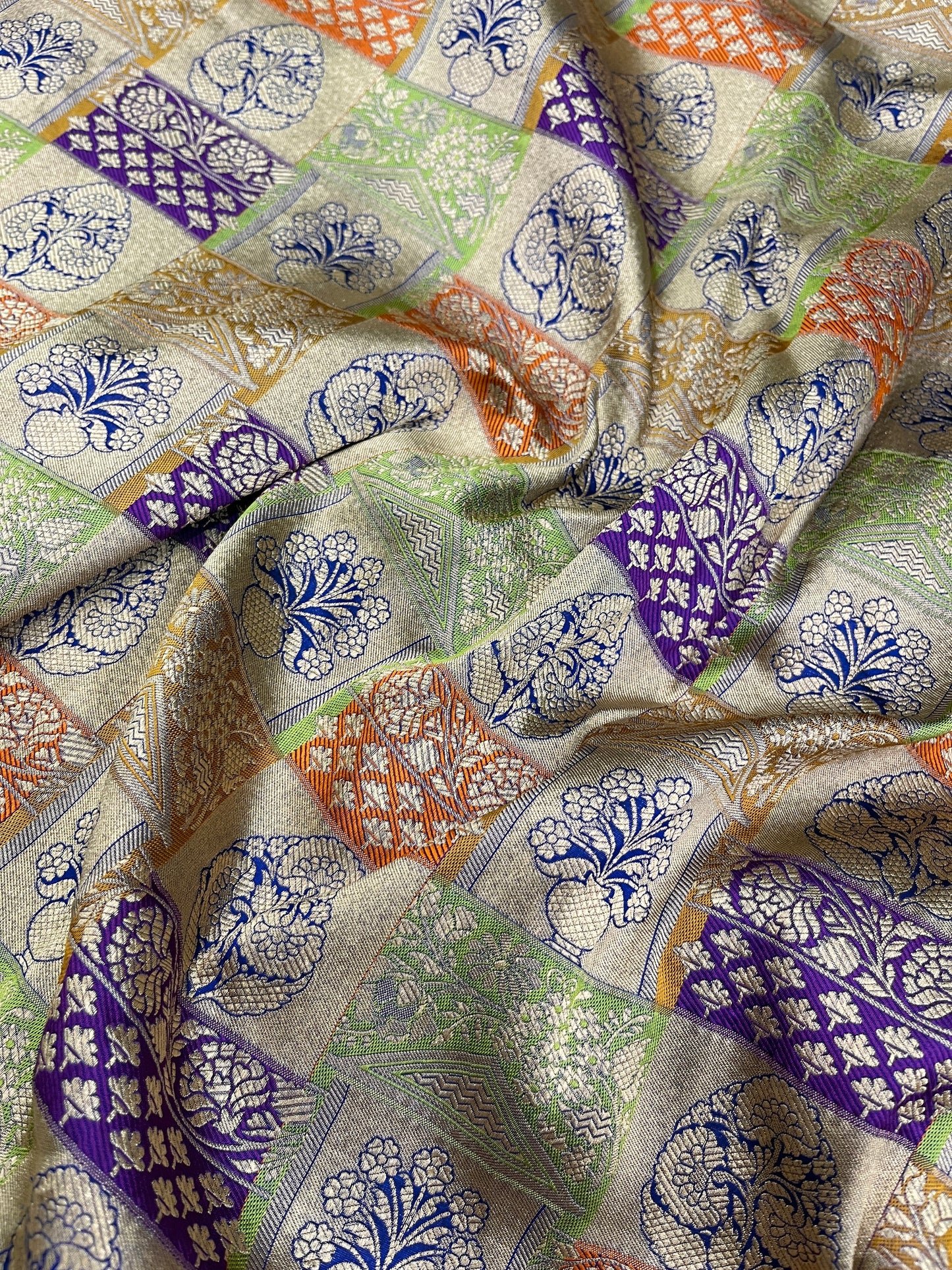 Handwoven Banarasi Pure Katan Silk Rangkat Sarees with Navy Blue Border & Pallu