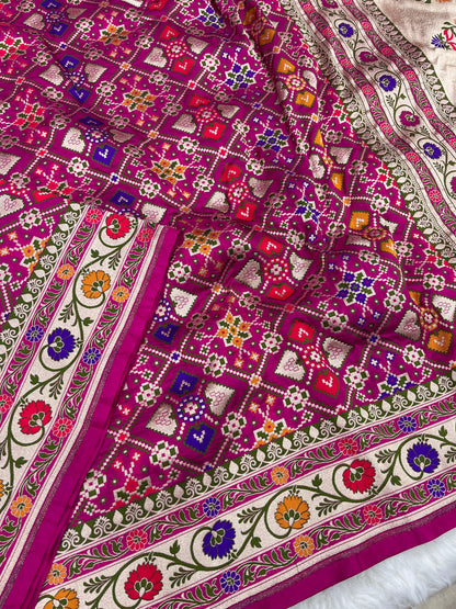 Handwoven Banarasi Magenta Pink Patola Silk Saree