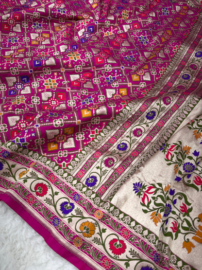 Handwoven Banarasi Magenta Pink Patola Silk Saree