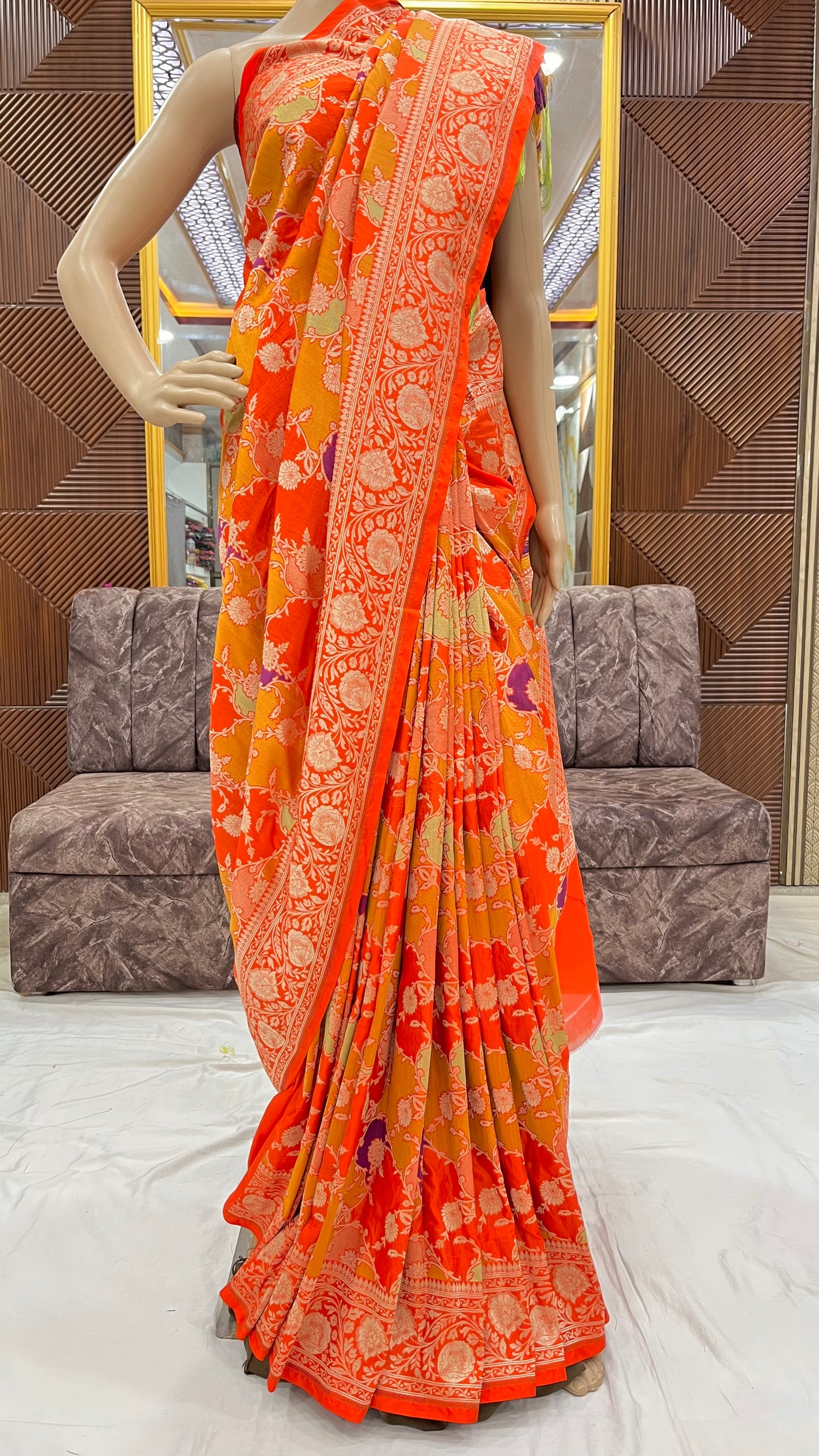 orange banarasi pure silk saree
