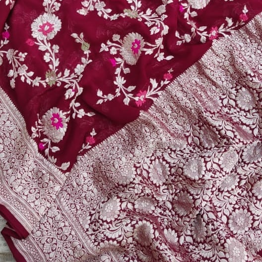 Meenakari maroon khaddi Georgette saree