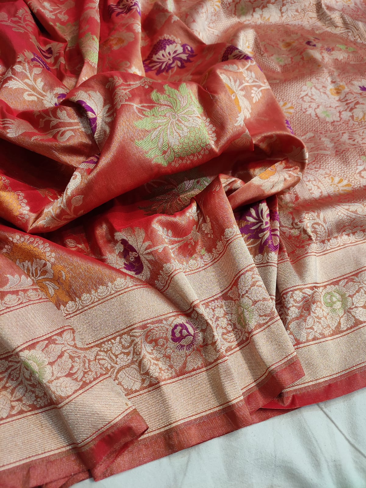 Katan tissue silk meenakari handloom saree