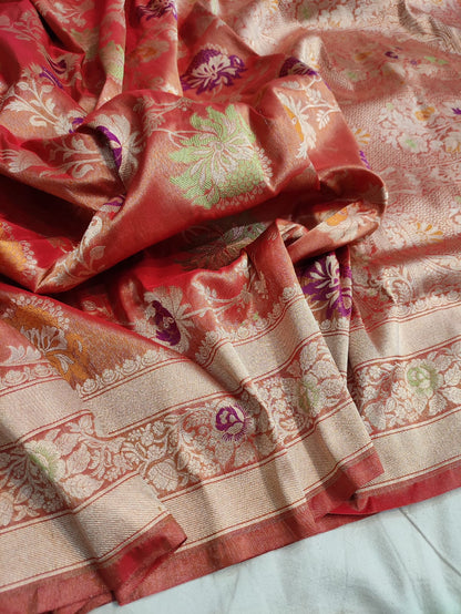 Katan tissue silk meenakari handloom saree