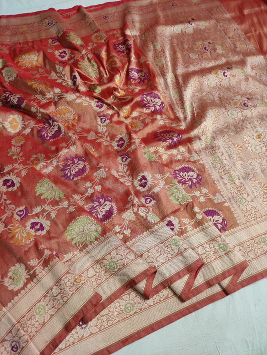 Katan tissue silk meenakari handloom saree
