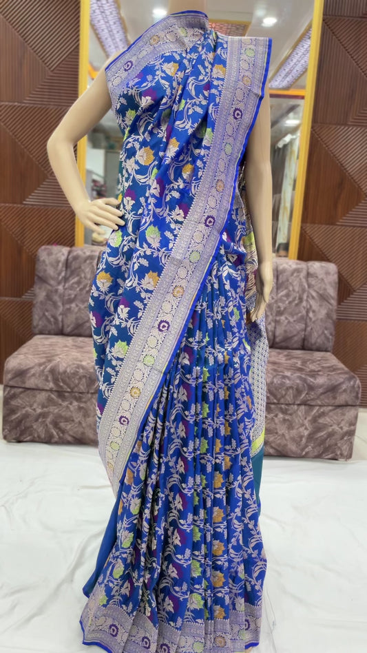 peacock blue katan silk saree