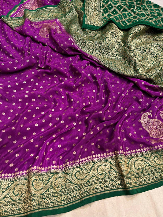 Purple green crepe silk saree