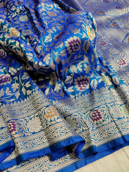Peacock blue pure silk meenakari saree