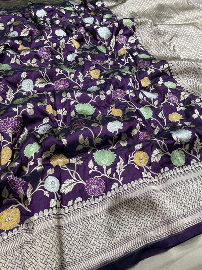 Magenta pure silk meenakari saree