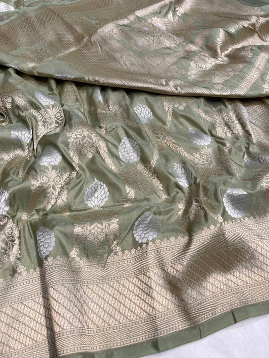 Pista green pure silk saree