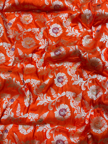 ORANGE BANARASI SILK MEENAKARI SAREE