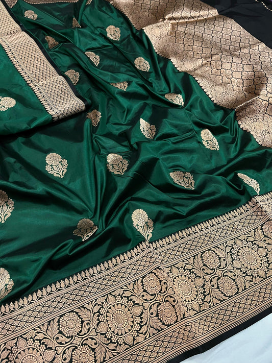 Green Black Contrast Boder Saree