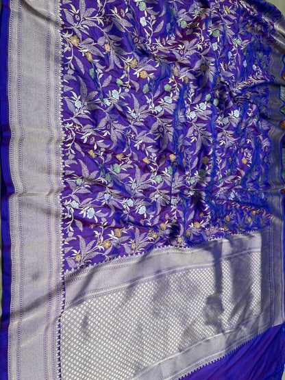 Purple pure silk meenakari saree