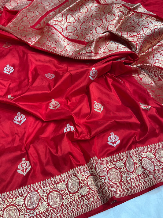 Red Handwoven Pure Katan Silk Saree