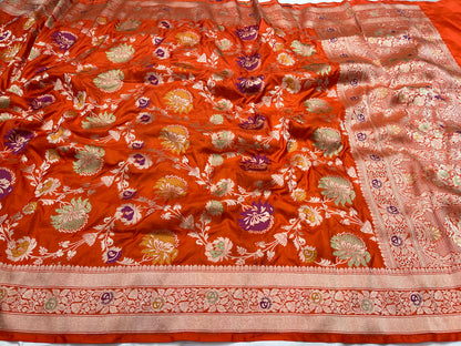 Orange pure silk saree
