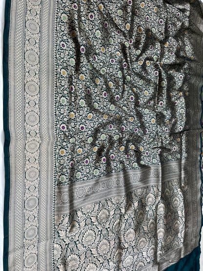 Bottle green brocade pure silk saree
