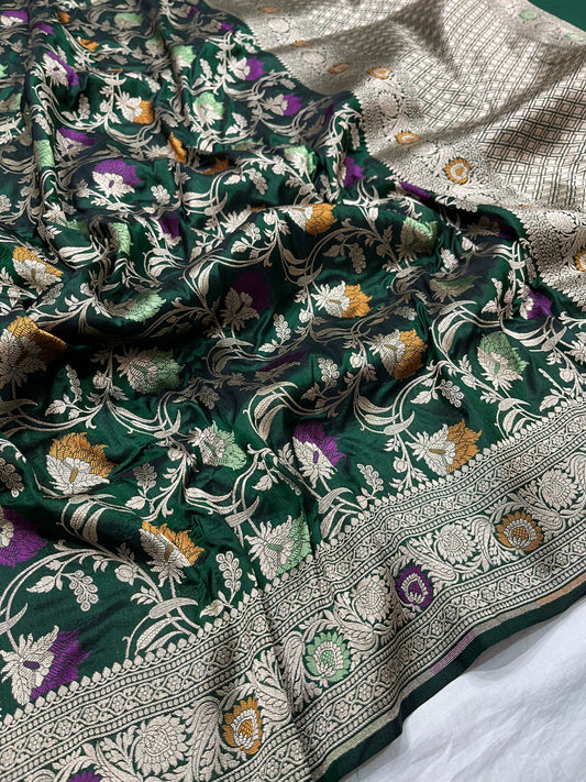 Dark green Banarasi silk meenakari saree