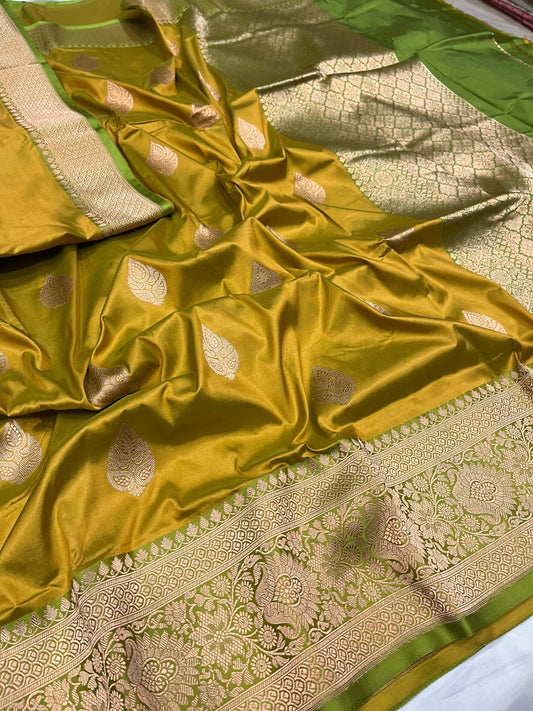 Mustard Green Contrast Boder Saree