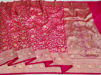 Pink pure silk meenakari saree