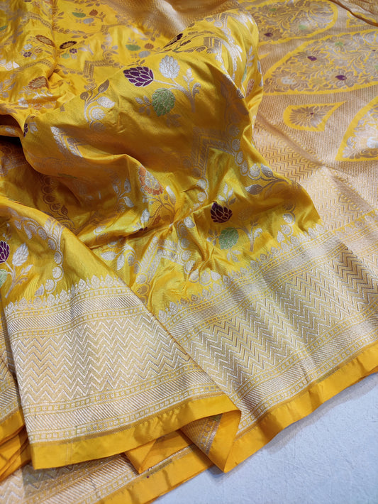 Yellow banarasi pure silk saree