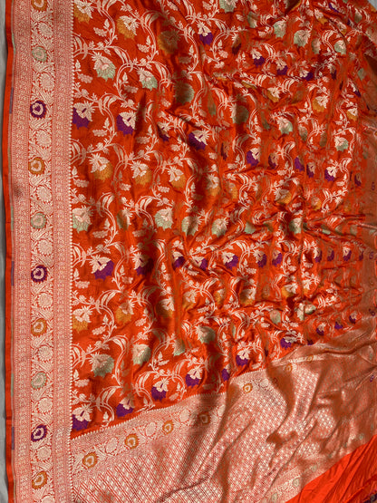 Orange pure silk saree
