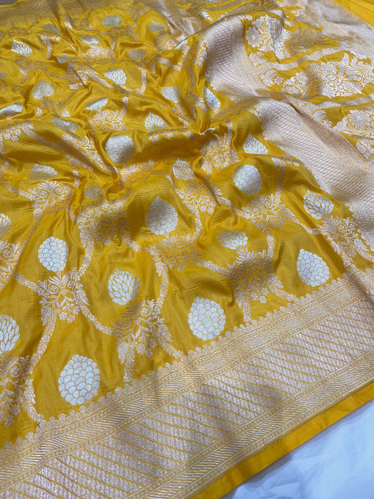 Yellow banarasi pure silk saree