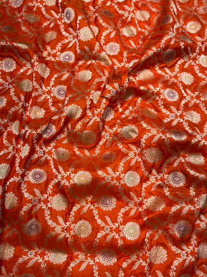 ORANGE BANARASI SILK MEENAKARI SAREE