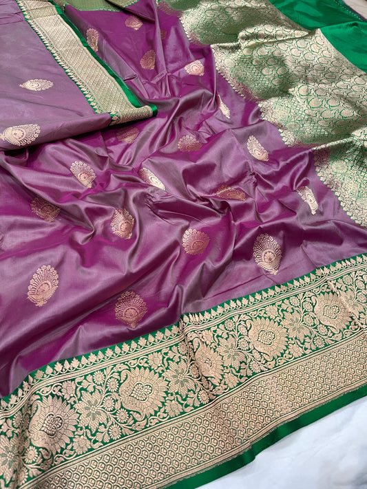 Pinkish grey Contrast Boder Saree