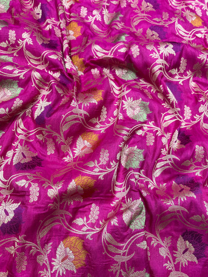 Rani pink pure silk meenakari saree