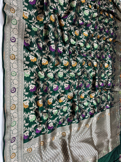 Dark green Banarasi silk meenakari saree