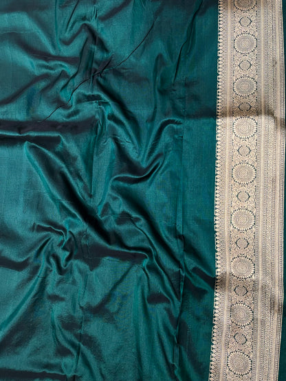 Bottle green brocade pure silk saree