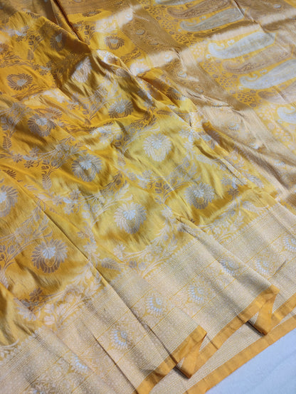 Yellow pure silk meenakari saree