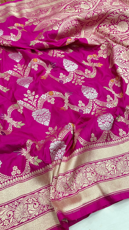 Rani Pink Banarasi Pure Katan Silk Saree