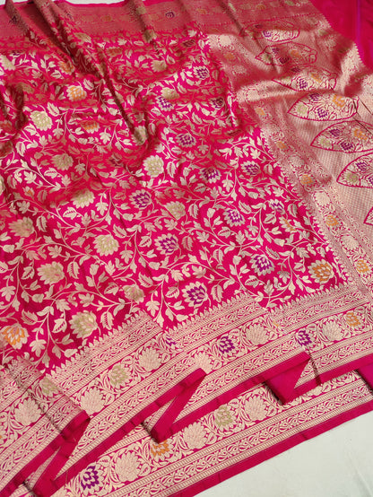 Pink pure silk meenakari saree